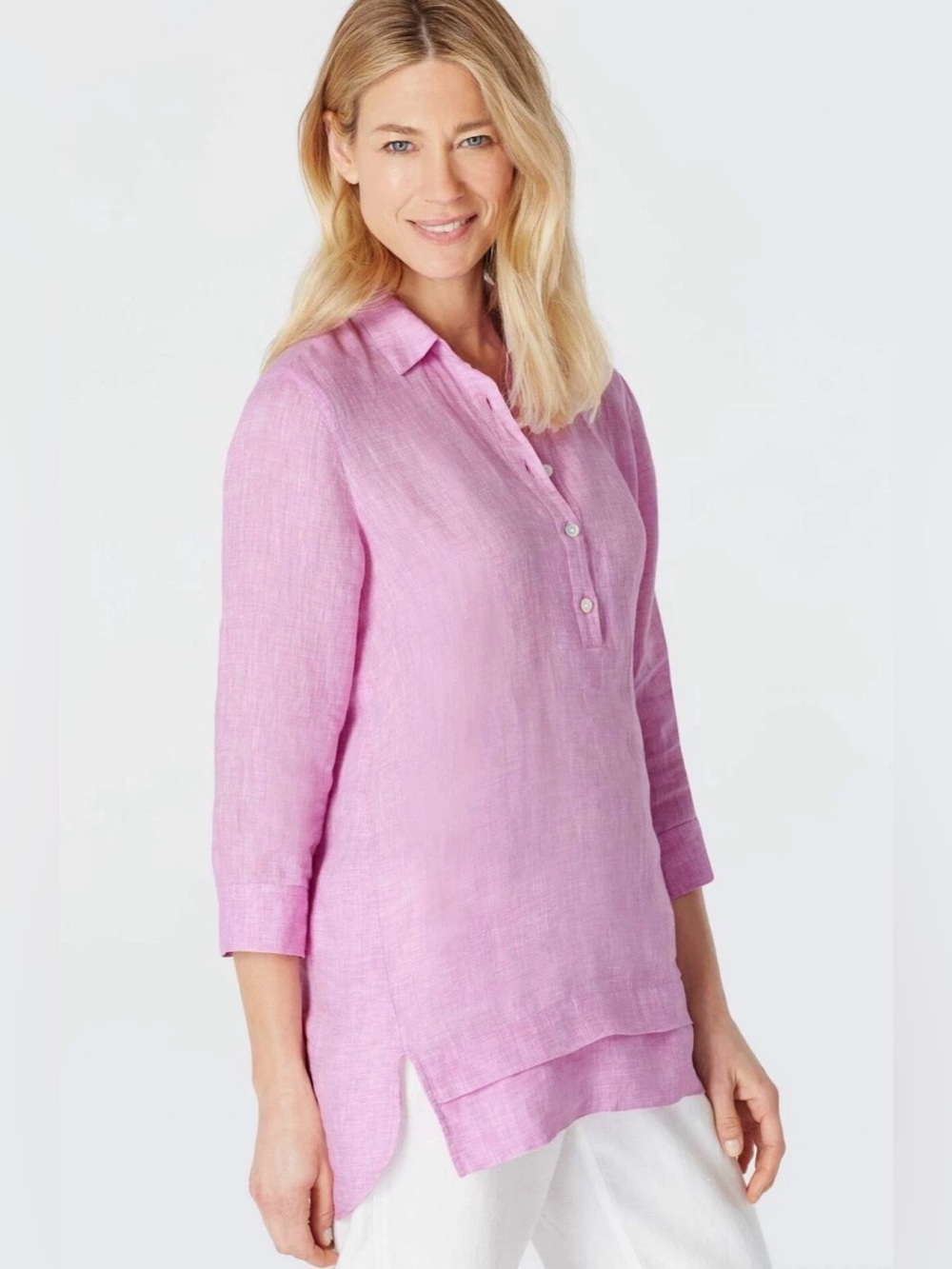 J. Jill Love Linen 1X Pink Lavender 100% Linen Popover Tunic Top Coastal Relaxed
